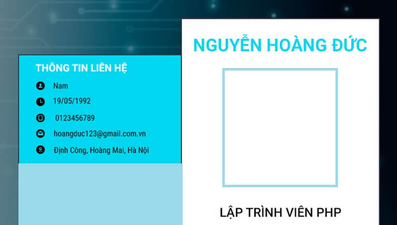 Mục thông tin cá nhân của mẫu CV IT phần mềm
