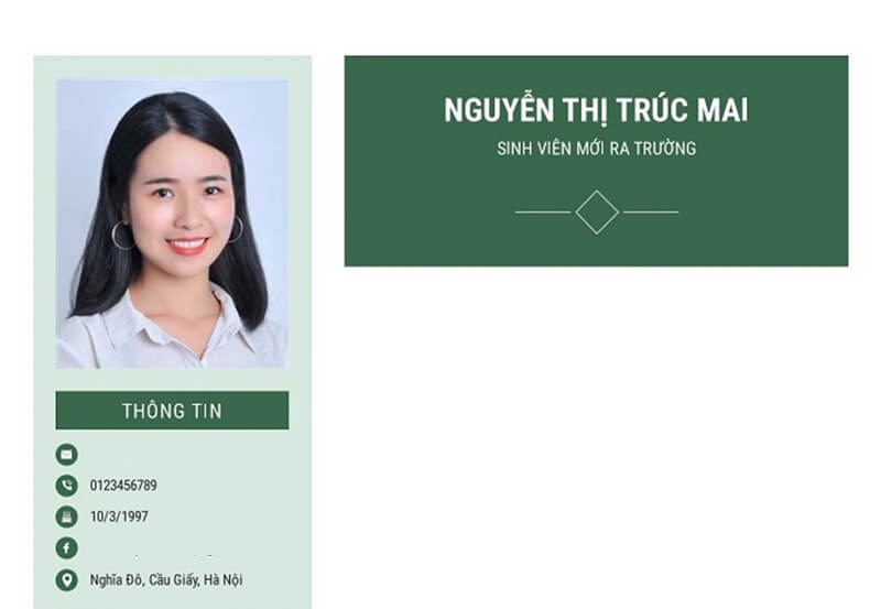 Phần thông tin cá nhân trong CV của sinh viên mới ra trường