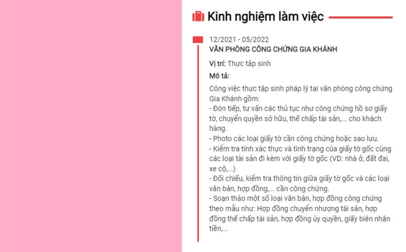 Phần kinh nghiệm làm việc trong CV của sinh viên mới ra trường