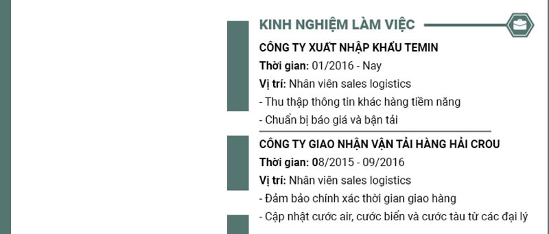 Phần kinh nghiệm làm việc trong CV xin việc ngành Logistics