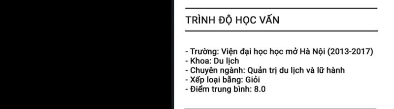 Phần trình độ học vấn trong CV xin việc vị trí lễ tân