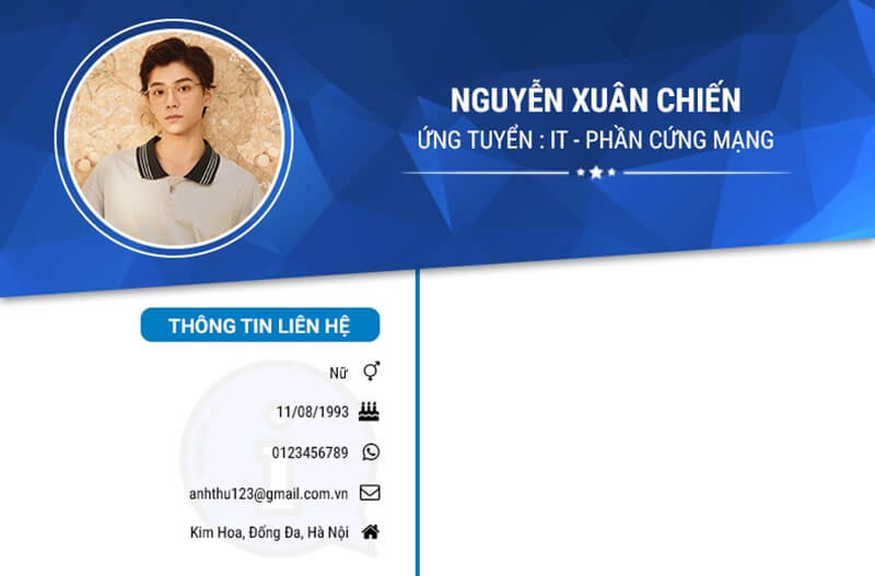 Phần thông tin cá nhân của bản CV xin việc IT phần cứng mạng