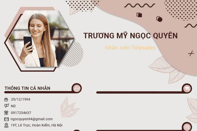 Phần thông tin cá nhân của bản CV xin việc Telesales