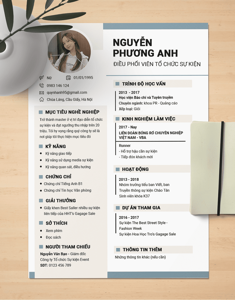 Mẫu CV ngành truyền thông cho vị trí điều phối viên tổ chức sự kiện