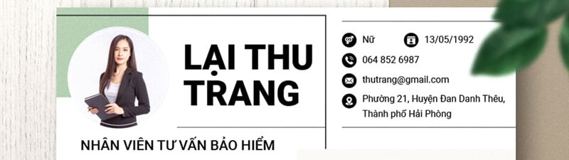 Phần thông tin cá nhân trong CV xin việc tư vấn bảo hiểm