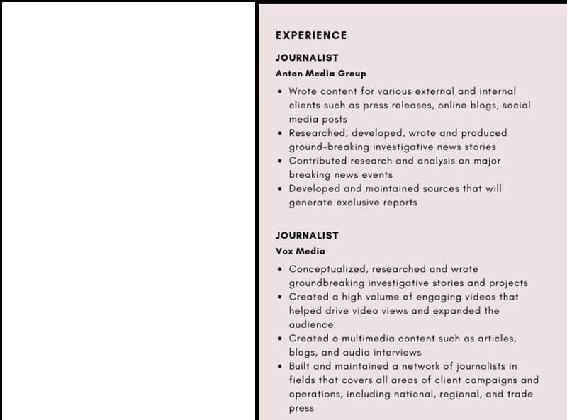 Phần kinh nghiệm làm việc của CV báo chí truyền hình