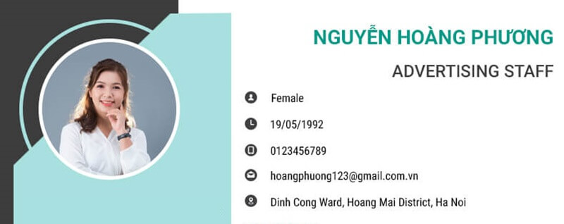 Phần thông tin cá nhân của CV tiếp thị quảng cáo