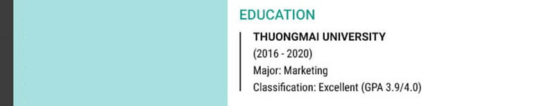 Phần trình độ học vấn của CV tiếp thị quảng cáo
