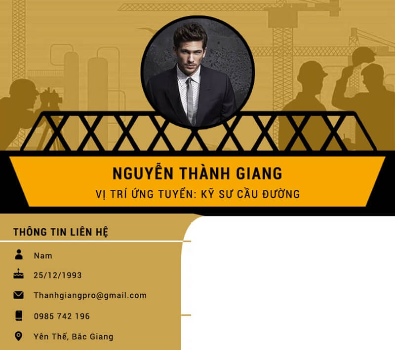 Phần thông tin cá nhân của CV giao thông vận tải
