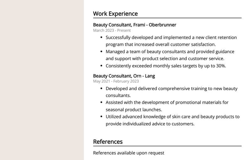 Phần kinh nghiệm làm việc trong CV ngành làm đẹp, spa