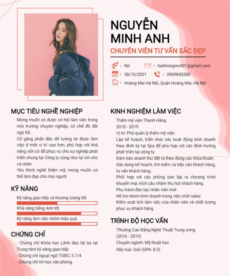 Sử dụng màu sắc và quy tắc phối màu cho CV xin việc làm đẹp, spa