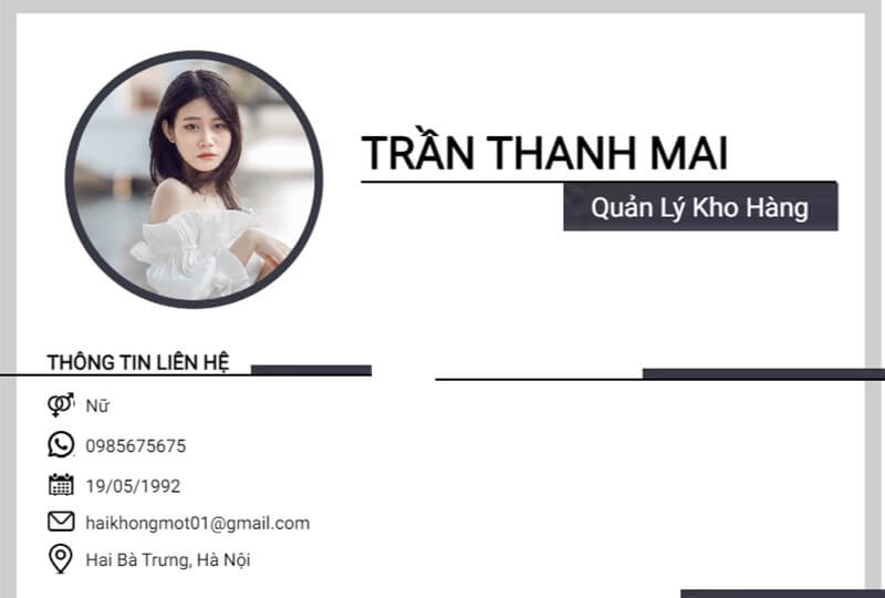 Phần thông tin cá nhân của CV cho vị trí quản lý