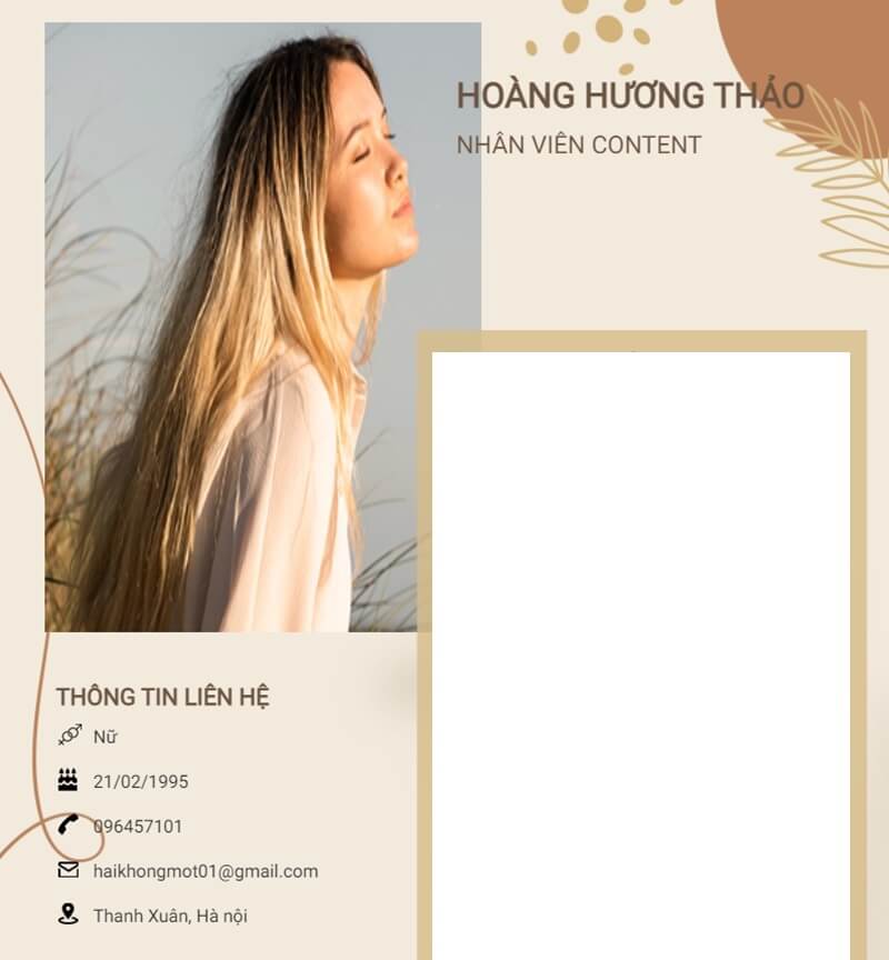 Phần thông tin cá nhân của mẫu CV trái ngành