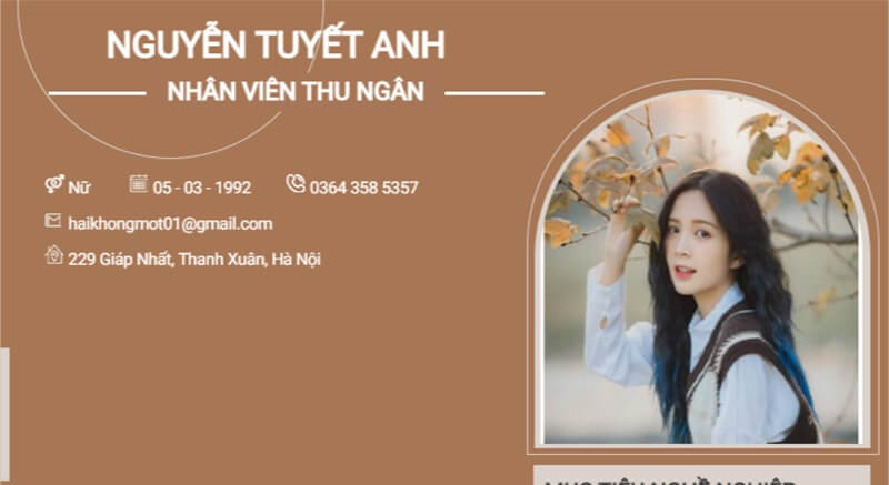 Phần thông tin cá nhân của mẫu CV thu ngân